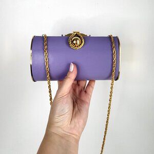 Vintage Purple Cylinder Evening Bag with Gold Chain & Twist-Lock Clasp – Unique